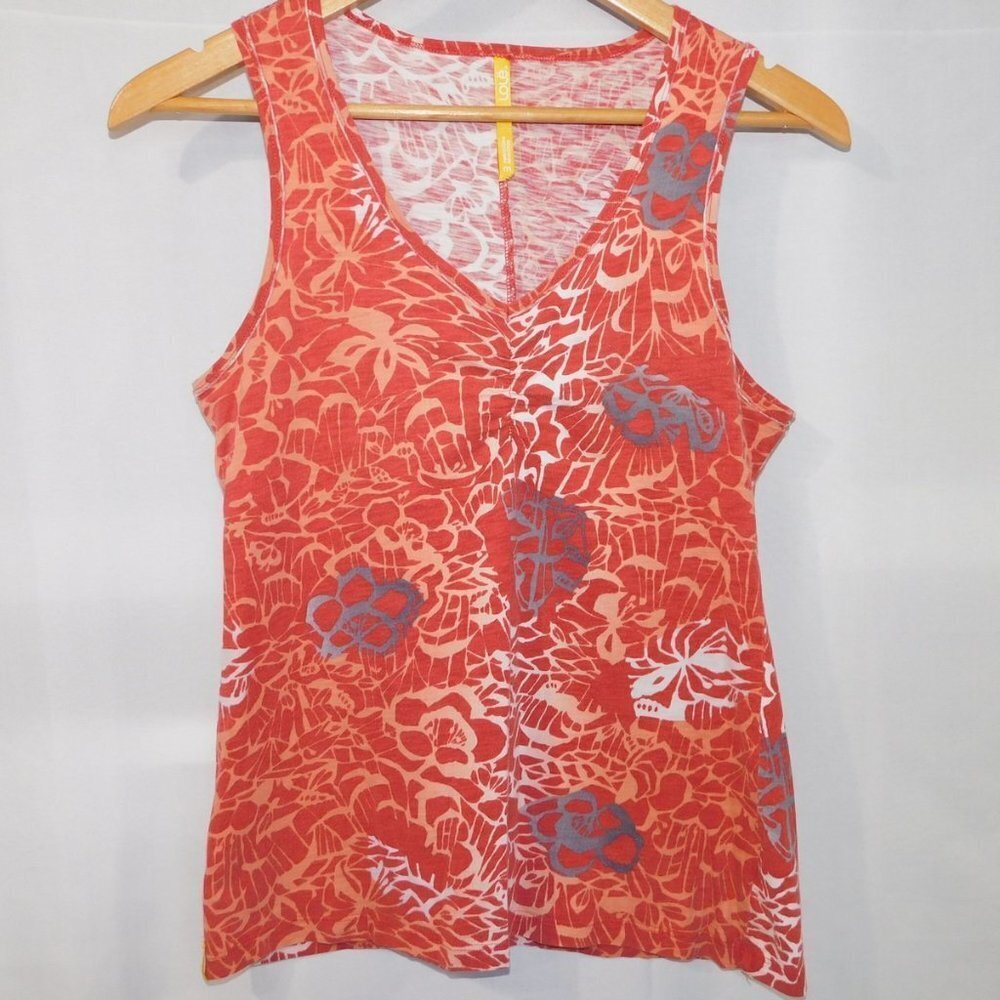 Lole Orange Gray Sleeveless Tank Top Floral Tropical Print Womens M